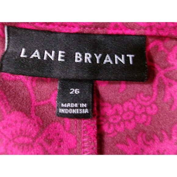 Lane Bryant Blouse Women 26 Red Floral Ruffle Sleeve Causal Flowy Boho Costal - Picture 6 of 10